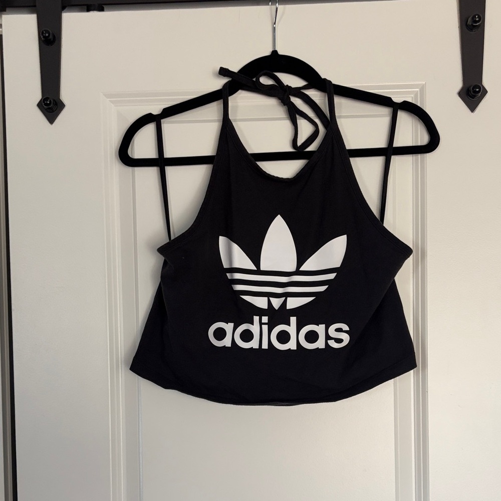 adidas Black & White Cropped Halter Tank Top